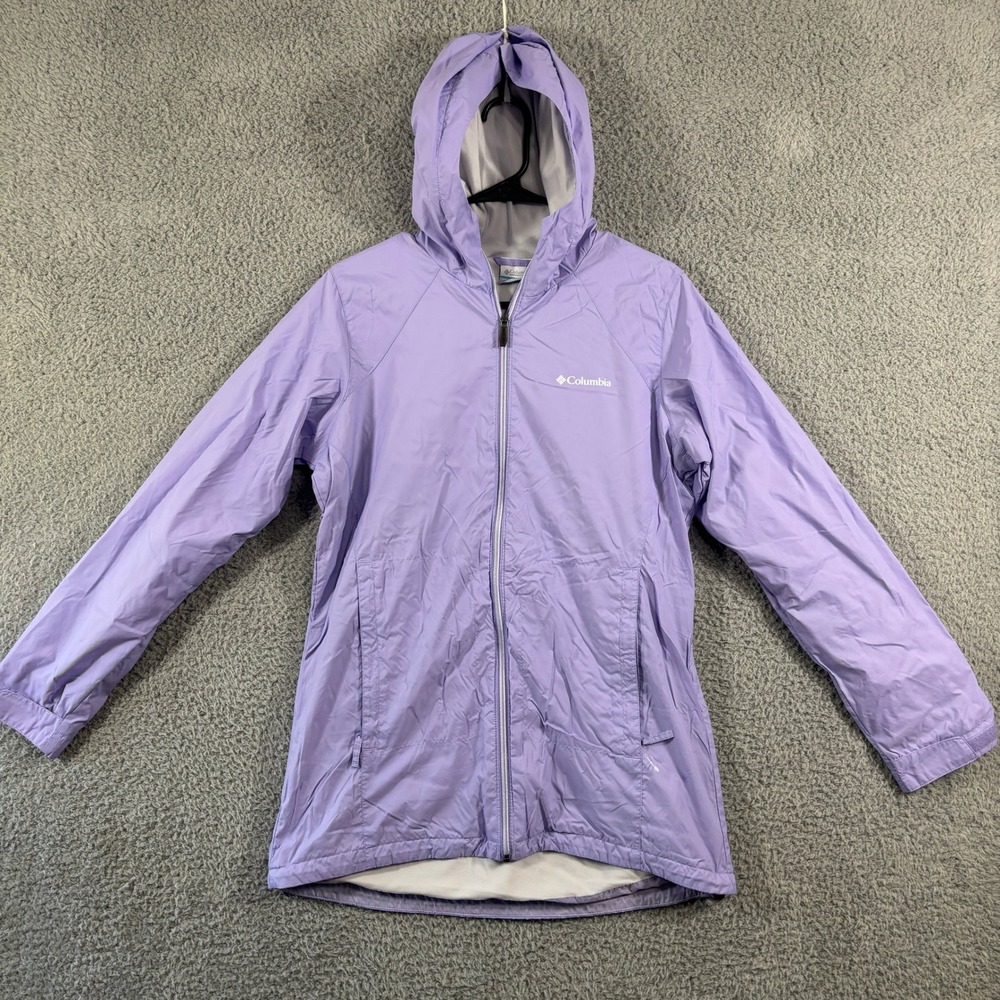 Columbia Womens Fleece Lined Hooded Windbreaker Jacket Purple Size Medium